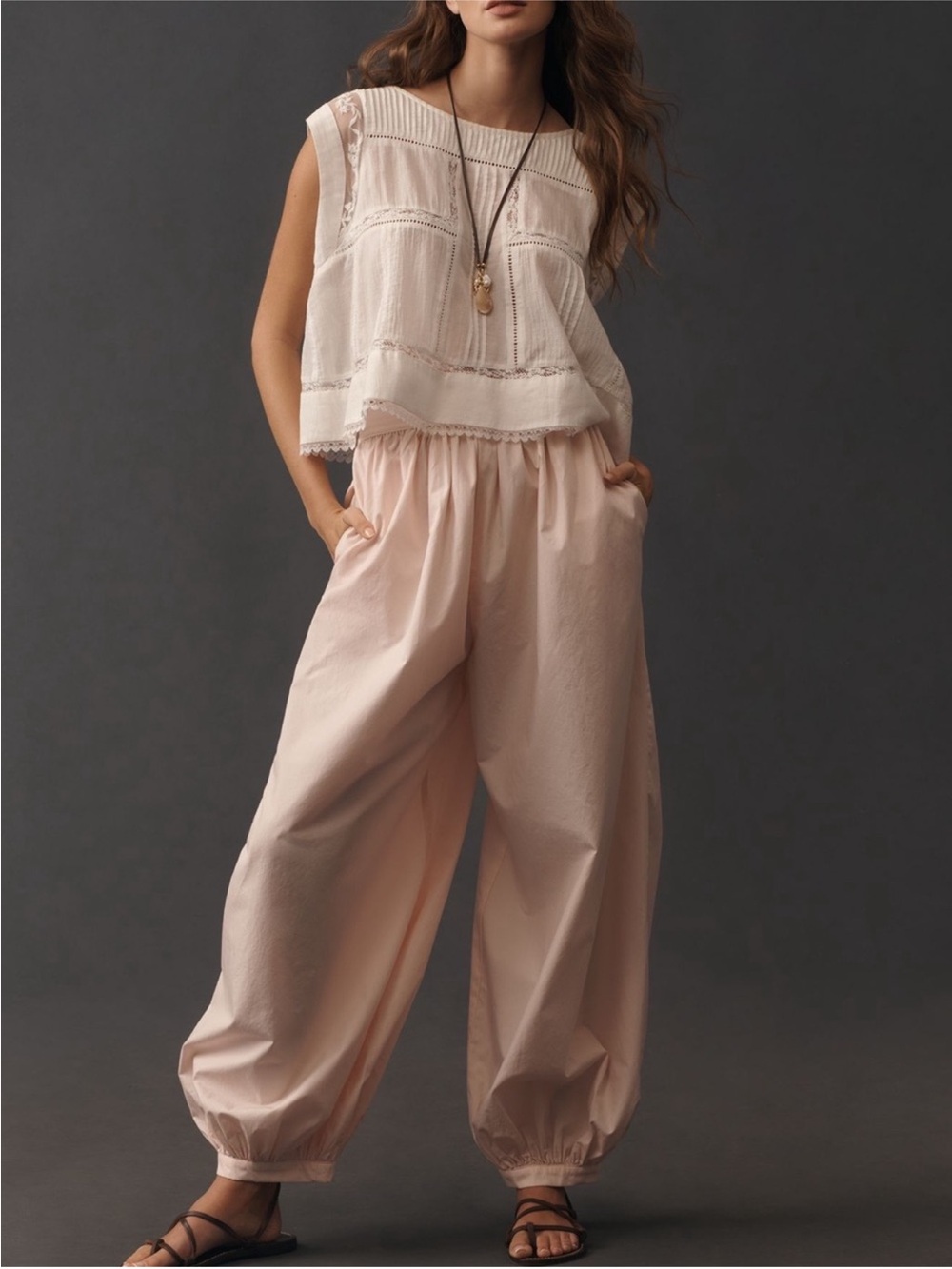 Maeve Blush Pink Wide-Leg Balloon Pants
